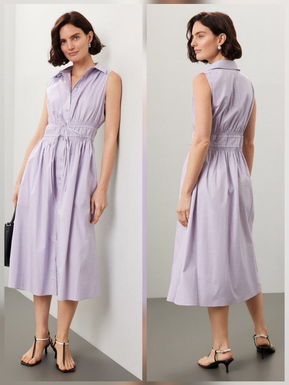 Thakoon Lavender Tie Waist Dress Sleeveless Collared Front Button Size XS